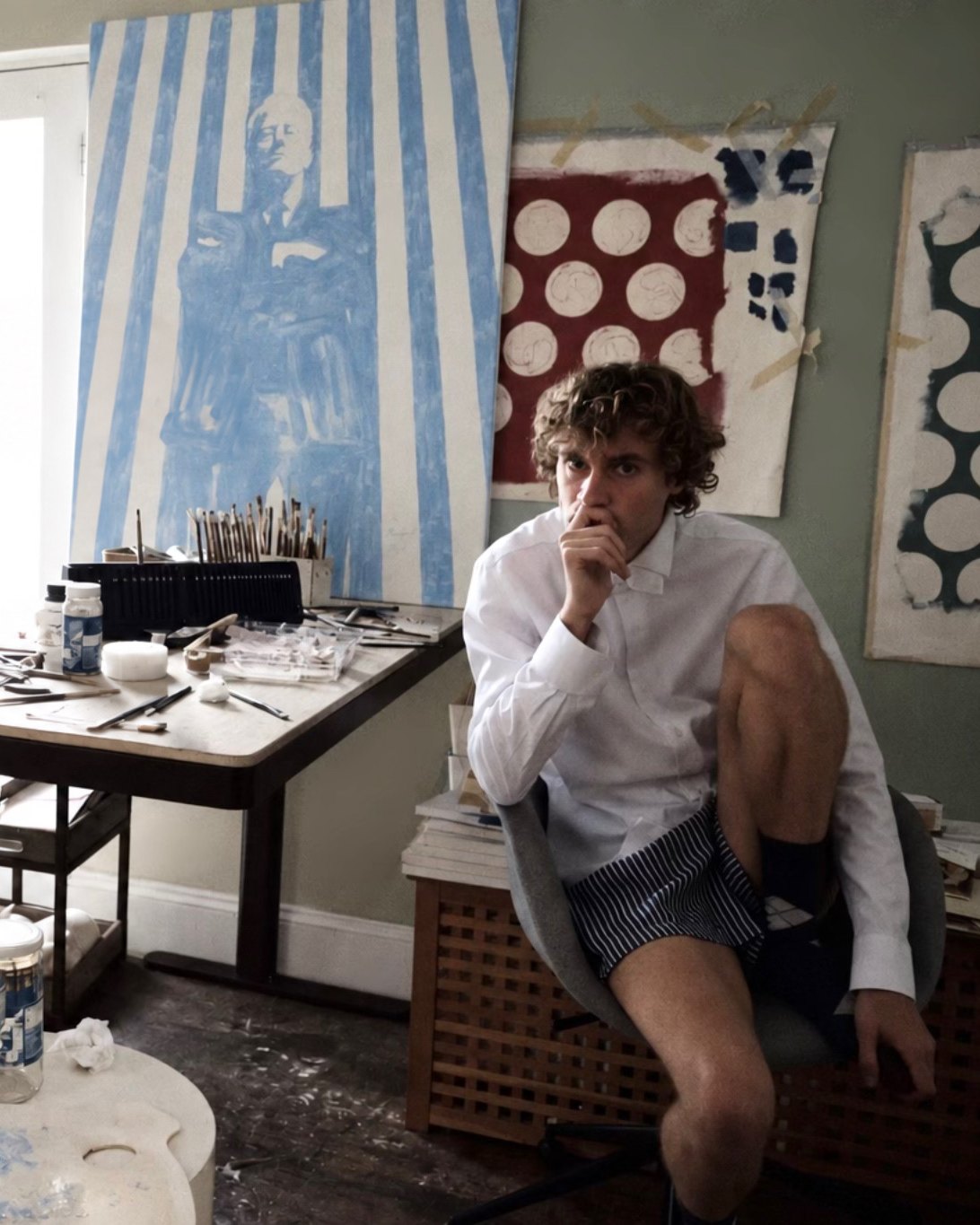 Elijah McKenzie-Jackson in his studio with The President